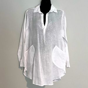 For Cynthia Beachwear White Linen Tunic Swim Coverup M
